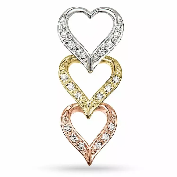 hjärta hängen i 14  carat gul-, vit- och rödguld 0,10 ct