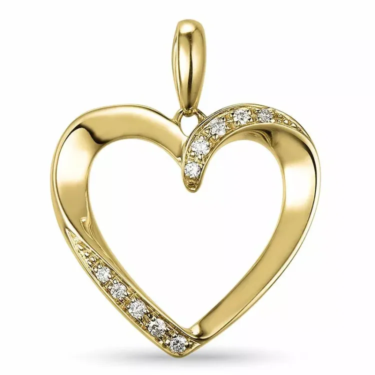 hjärta diamantberlocker i 14 carat guld 0,08 ct
