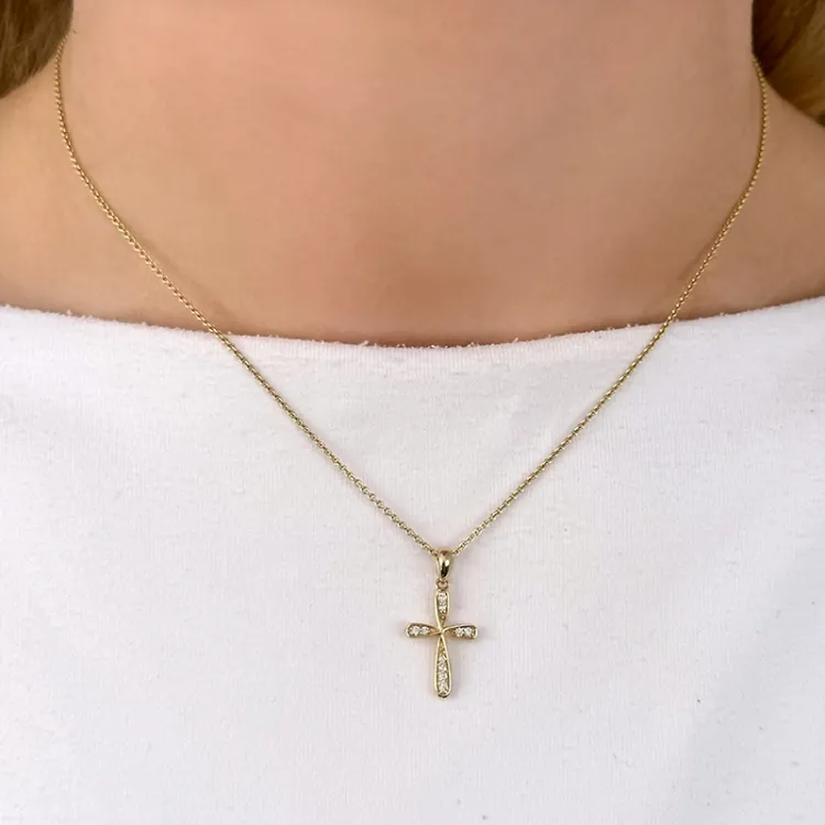 kors hängen i 14  carat guld 0,08 ct