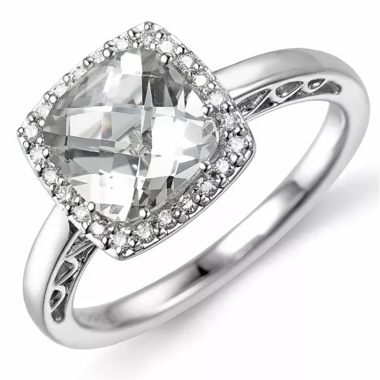 fyrkantigt kvarts diamantring i 14 karat vitguld 0,12 ct 2,00 ct