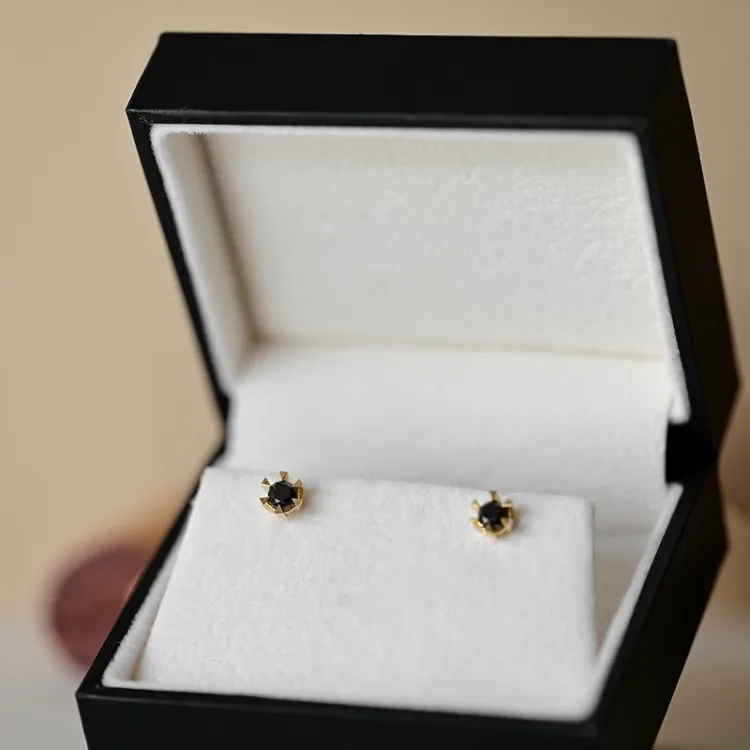 2 x 0,21 ct svarta solitäreörhängestift i 14 karat guld med svart diamant 