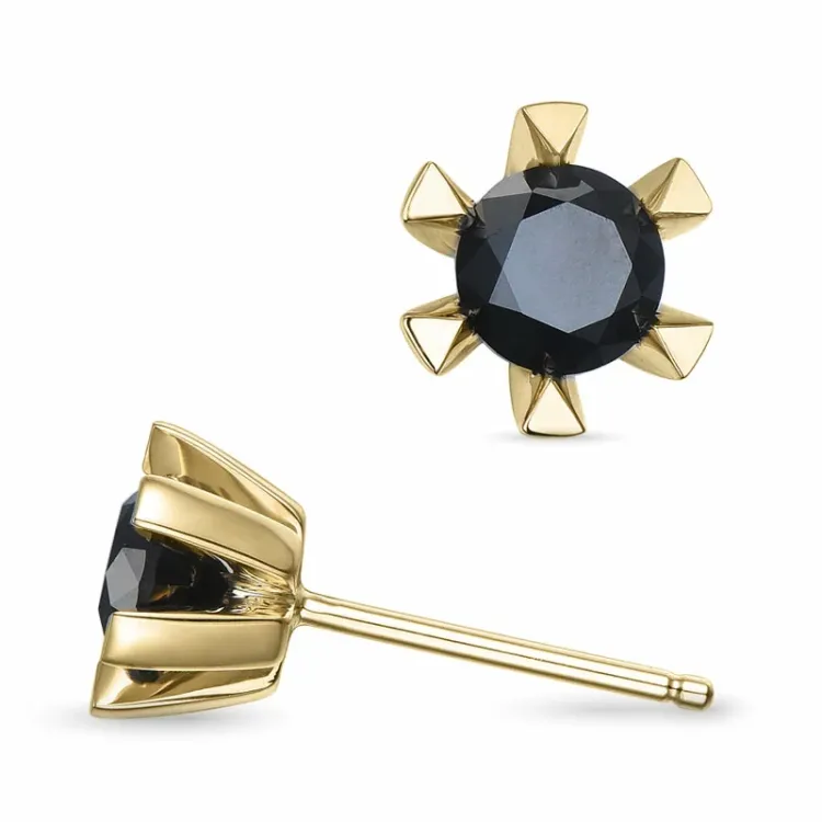 2 x 0,50 ct svarta solitäreörhängestift i 14 karat guld med svart diamant