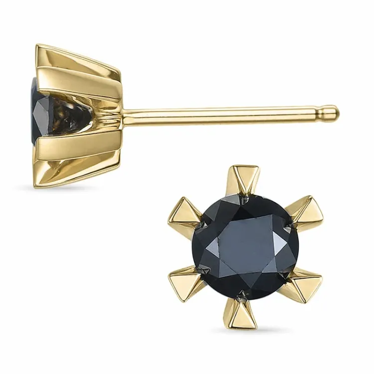 2 x 0,41 ct svarta diamant solitäreörhängestift i 14 karat guld med svart diamant 