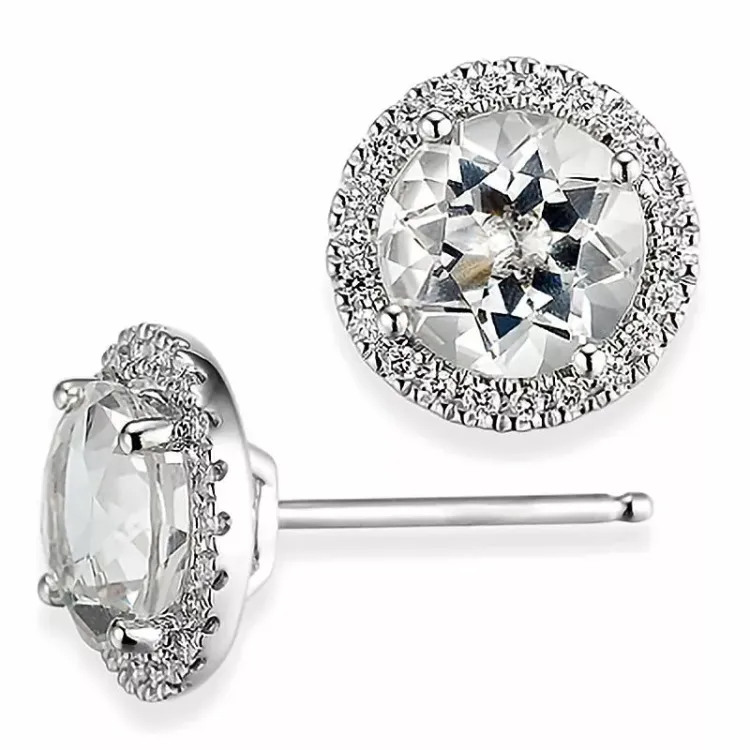 runda diamantörhängen i 14 karat vitguld med diamant och kvarts