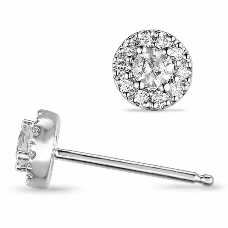 runda kvarts diamantörhängen i 14 karat vitguld med diamant och kvarts 