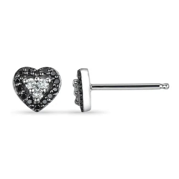 hjärta svarta diamant örhängestift i 14 karat vitguld med diamant och diamant 