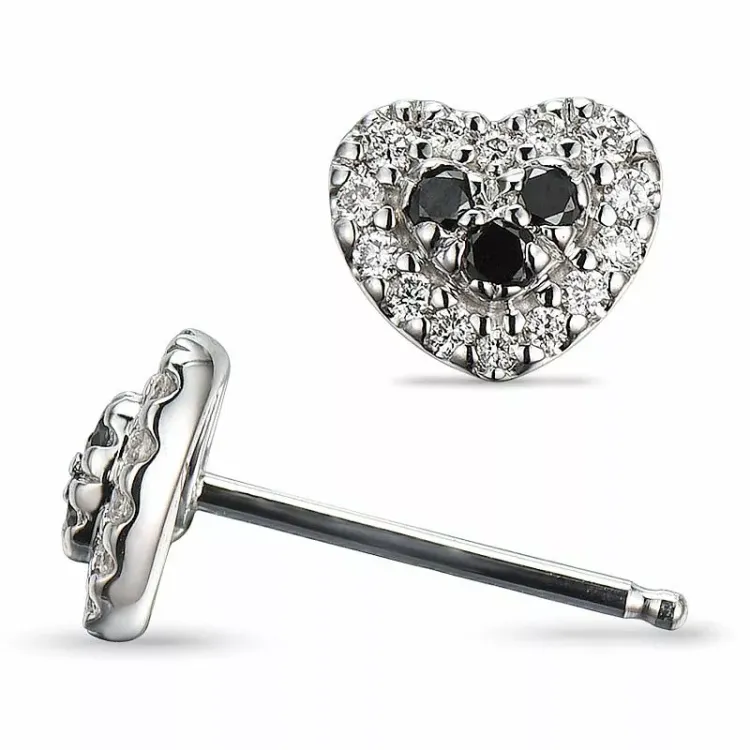 hjärta diamant örhängestift i 14 karat vitguld med diamant och svart diamant 