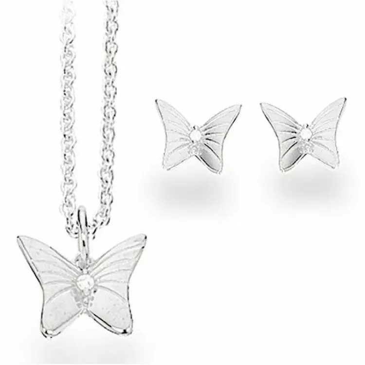 Scrouples fjäril smycke set i silver vit zirkon