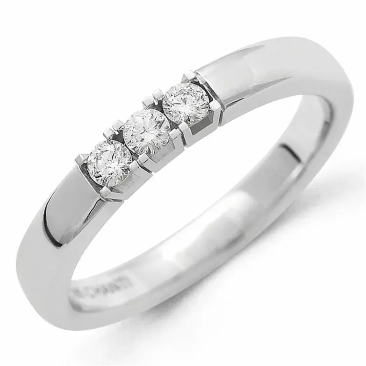 alliancring i 14  karat vitguld 3 x 0,05 ct