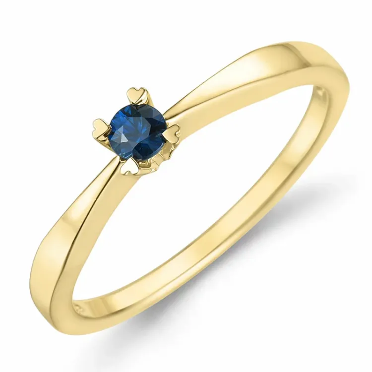 hjärta safir solitärring i 14 karat guld 0,198 ct