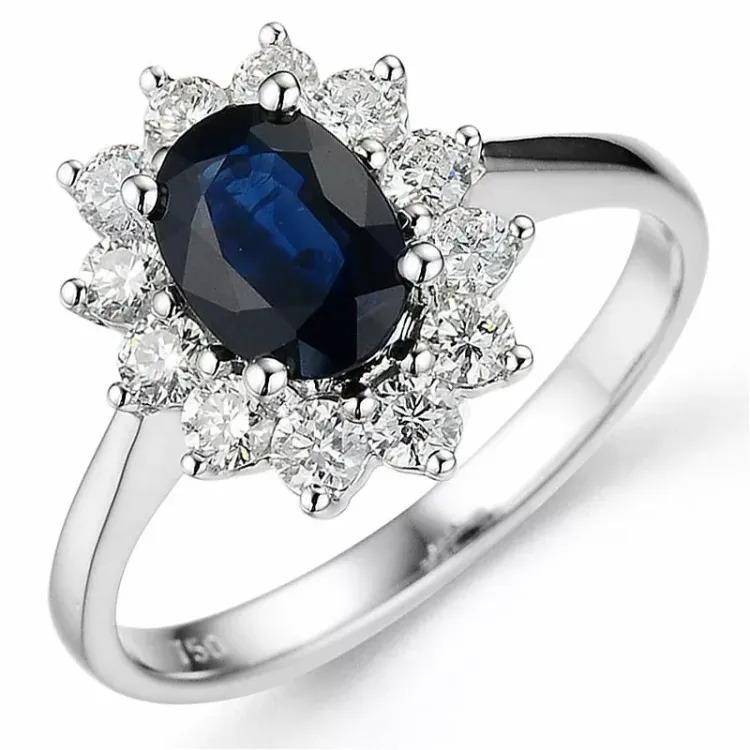 safir rosettring i 14  karat vitguld 0,55 ct 1,00 ct
