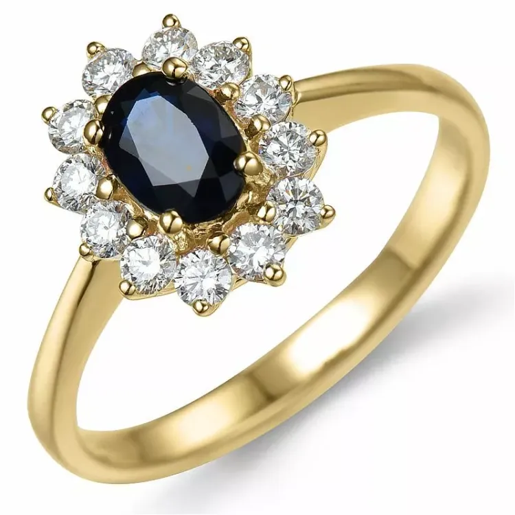 safir rosettring i 14  karat guld 0,55 ct 1,00 ct