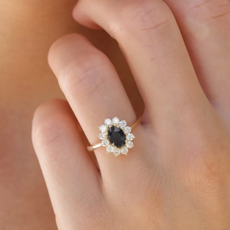 safir rosettring i 14  karat guld 0,55 ct 1,00 ct