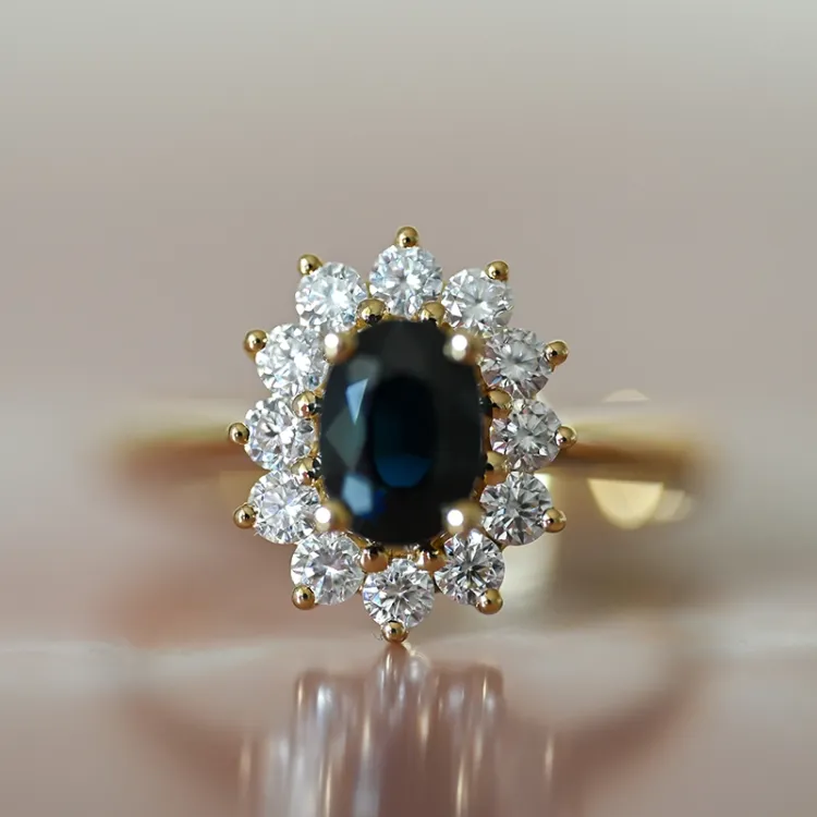 safir rosettring i 14  karat guld 0,55 ct 1,00 ct