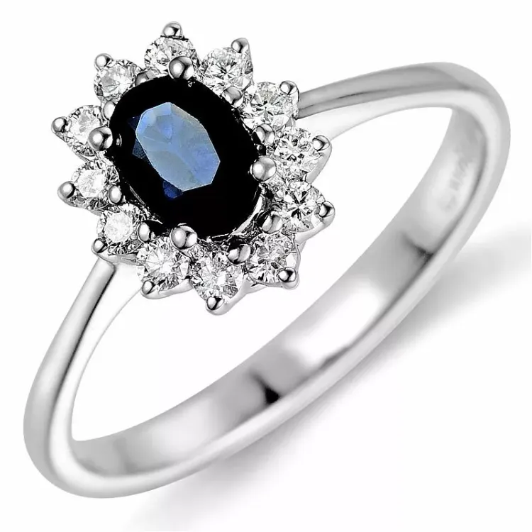 safir rosettring i 14  karat vitguld 0,26 ct 0,65 ct