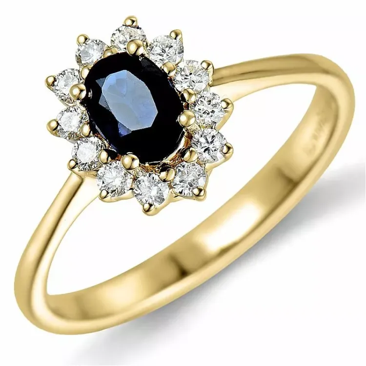 safir rosettring i 14  karat guld 0,26 ct 0,65 ct