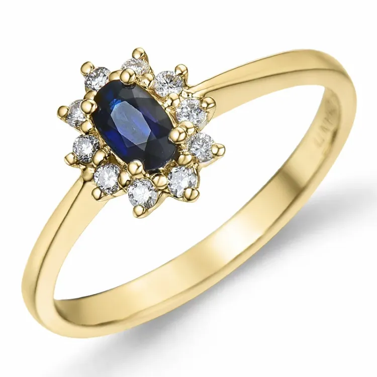 safir rosettring i 14  karat guld 0,11 ct 0,35 ct