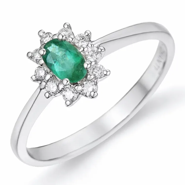 smaragd rosettring i 14 karat vitguld 0,11 ct 0,25 ct