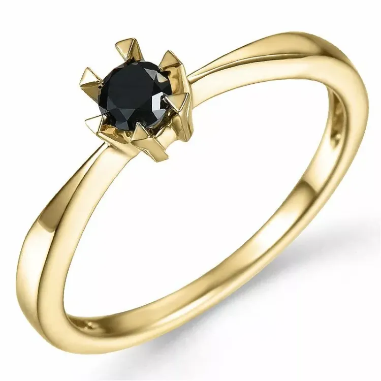 0,20 ct sort diamant solitärring i 14  karat guld 0,20 ct