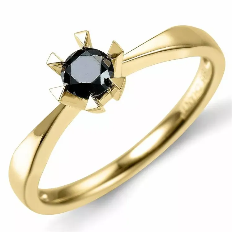 0,30 ct sort solitärring i 14  karat guld 0,32 ct