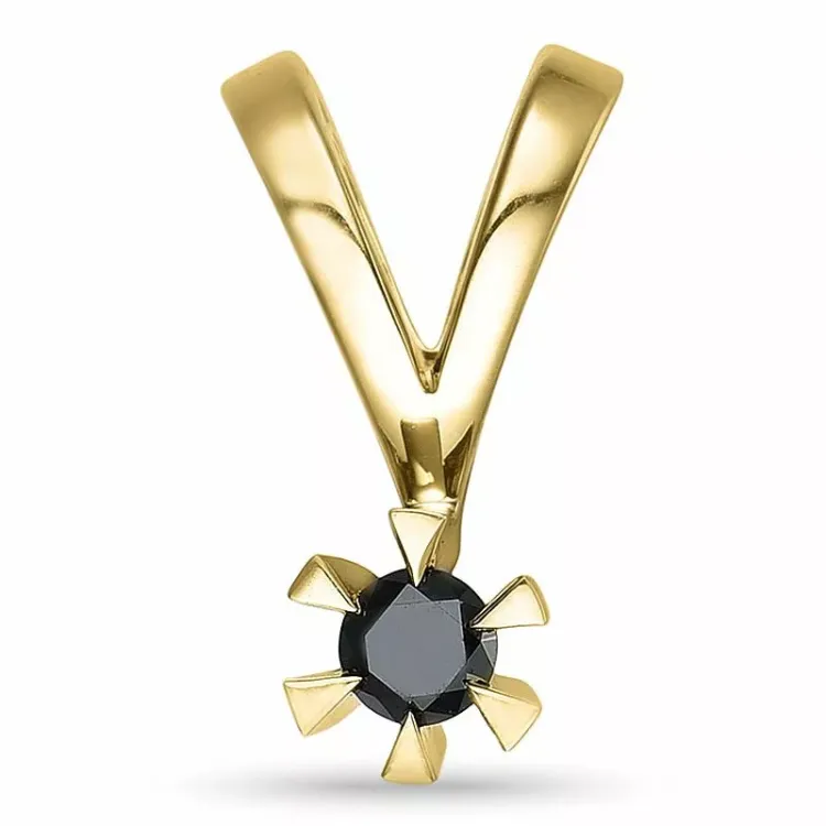 sort diamant hängen i 14 carat guld 0,10 ct