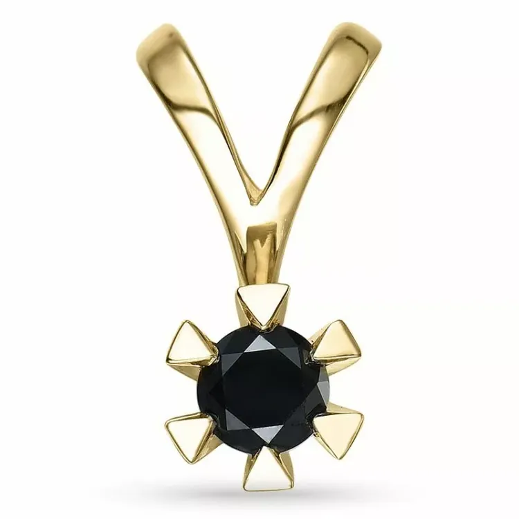 sort diamant hängen i 14 carat guld 0,40 ct