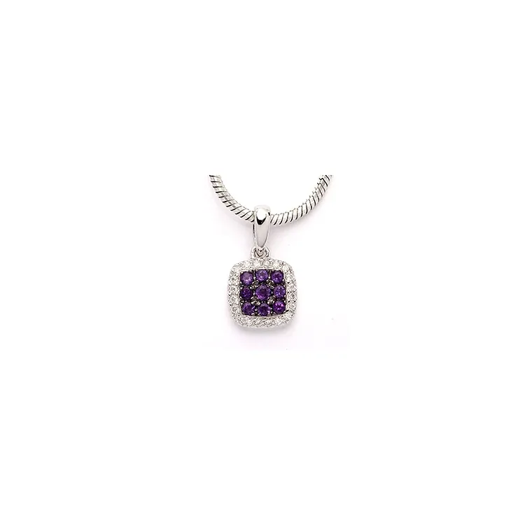 fyrkantigt ametist diamantberlocker i 14 carat vitguld 0,10 ct
