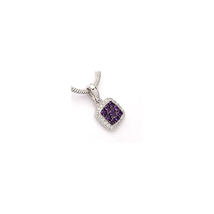fyrkantigt ametist diamantberlocker i 14 carat vitguld 0,10 ct