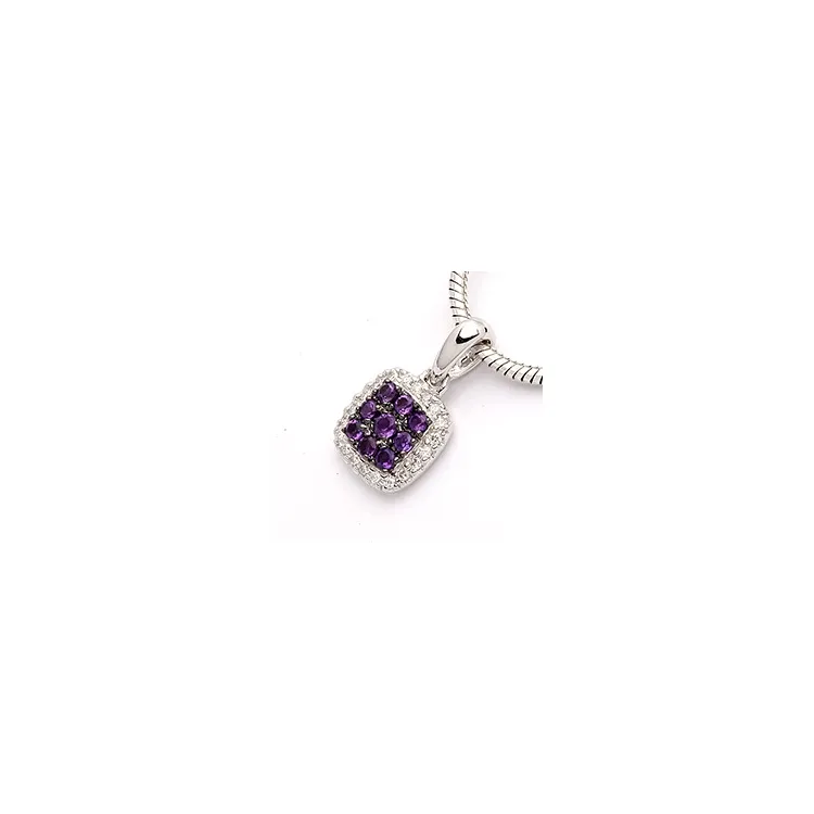fyrkantigt ametist diamantberlocker i 14 carat vitguld 0,10 ct