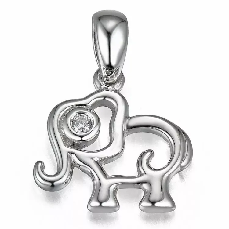elefant diamant hängen i 14 carat vitguld 0,01 ct