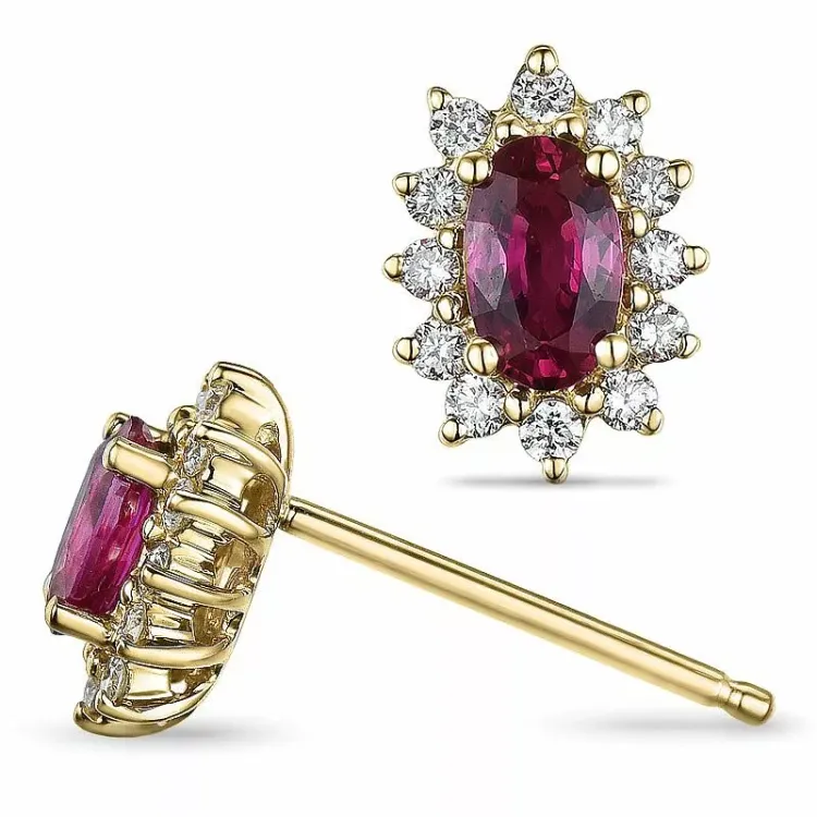 rubin rosettörhängestift i 14 karat guld med diamant och rubin