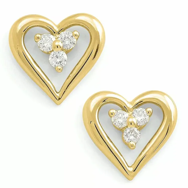 hjärta örhängestift i 14 karat guld med diamant