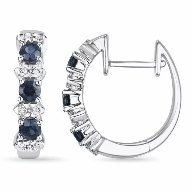 16 mm safir creol i 14 karat vitguld med diamant och safir