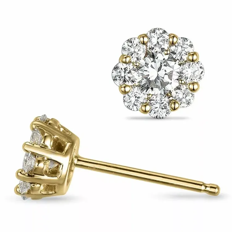 blommor diamant örhängestift i 14 karat guld med diamant 