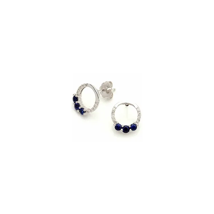 Safir örhängestift i 14 karat vitguld med diamanter och safirer 