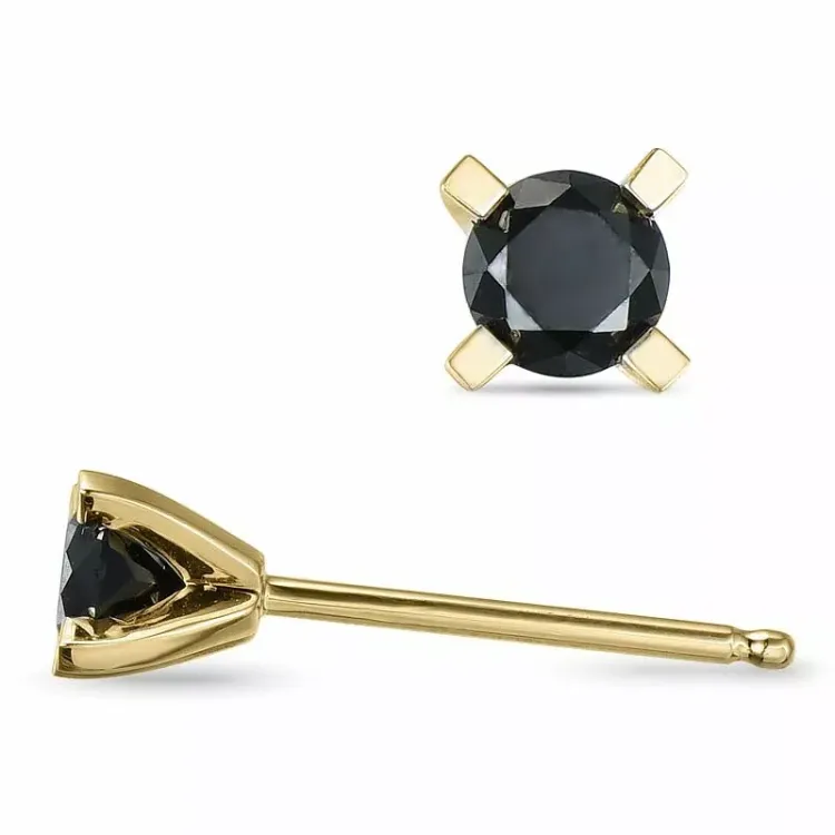 svarta diamant solitäreörhängestift i 14 karat guld med svart diamant