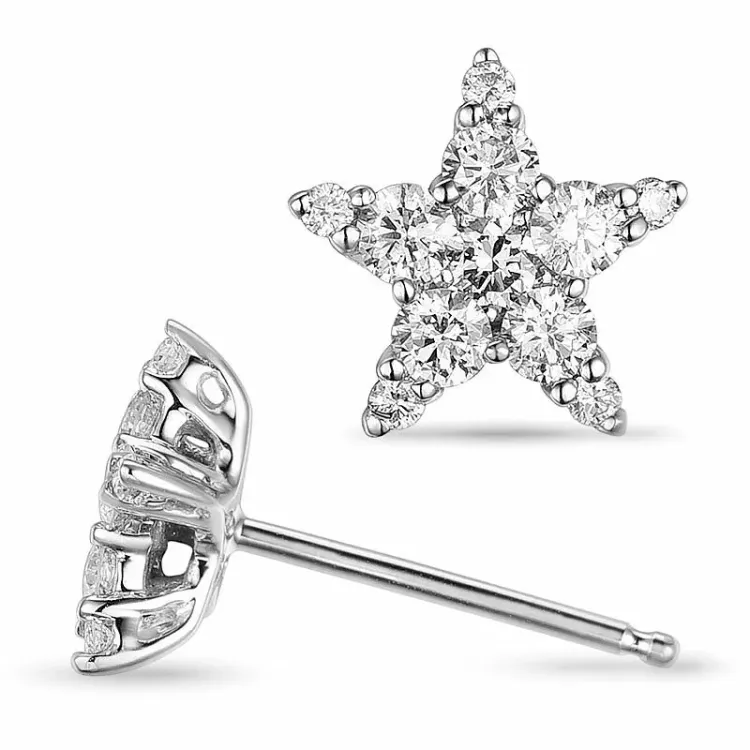 stjärna diamant örhängestift i 14 karat vitguld med diamant