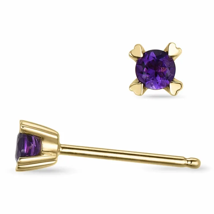 2 x 0,10 ct mörklila ametist solitäreörhängestift i 14 karat guld med ametist