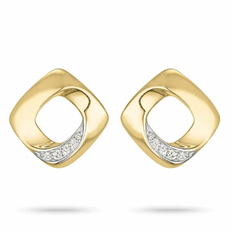 fyrkantigt diamant örhängestift i 14 karat guld och vitguld med diamant