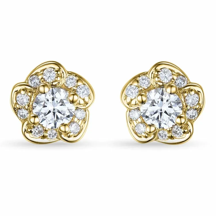 Blommor guld briljiantöronringar i 14 karat guld med diamanter 