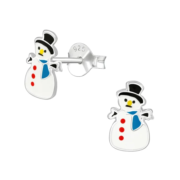 snögubbe örhängestift i silver - Little Ones