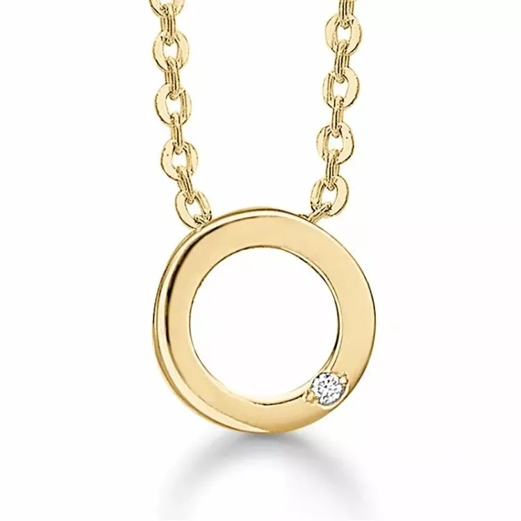 Aagaard kedja i förgyllt silver med runt hängen i 14  carat guld 0,003 ct