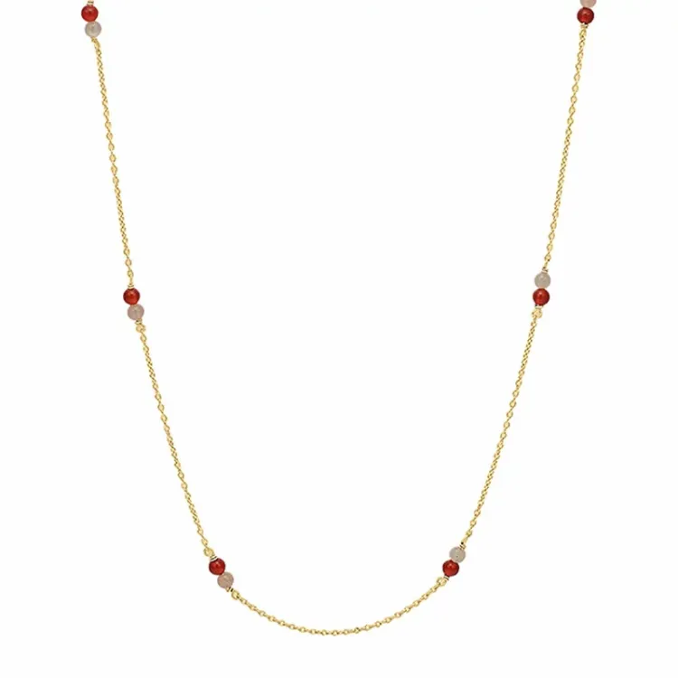 Aagaard halsband i förgyllt silver röd agat rosa månsten