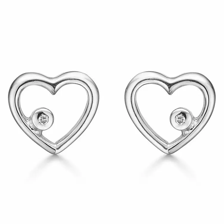 Støvring Design hjärta örhängen i rhodinerat silver vit diamant