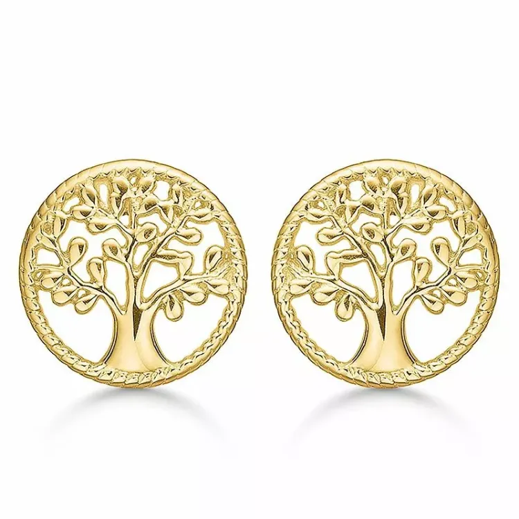 12 mm støvring design livets träd örhängen i förgyllt silver