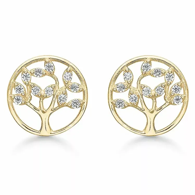 Støvring Design livets träd zirkon örhängen i 14 karat guld