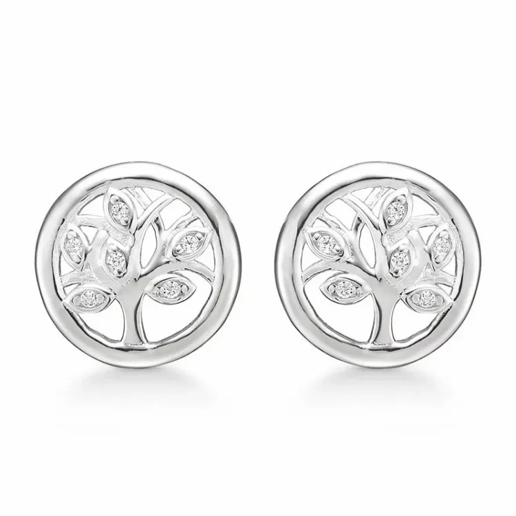 Støvring Design livets träd örhängen i silver vit zirkon