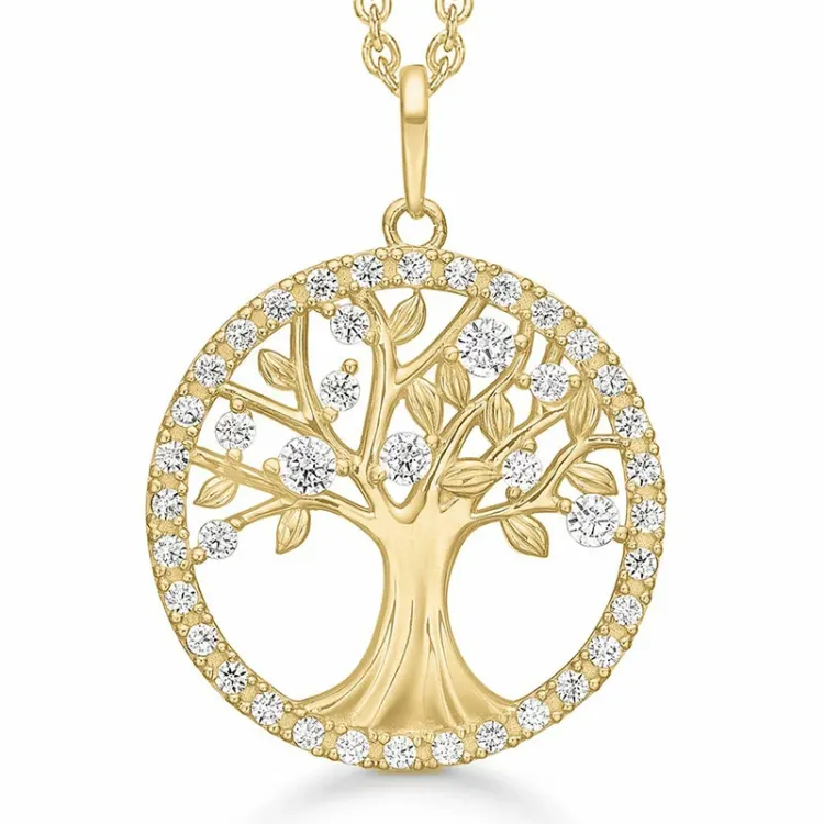 20 mm Støvring Design livets träd halskedja med berlocker i 8 karat guld med forgylld silverhalskedja
