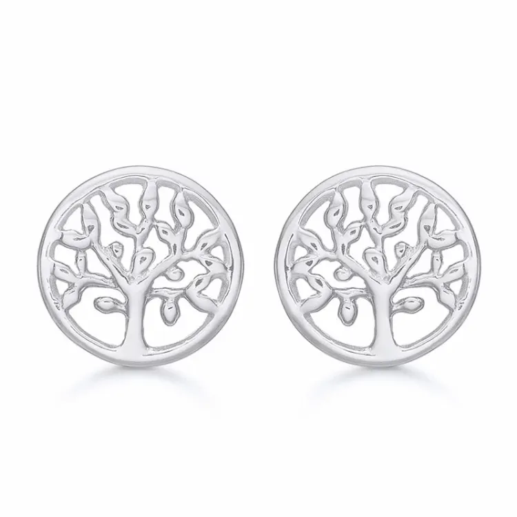 10 mm Støvring Design livets träd örhängen i rhodinerat silver