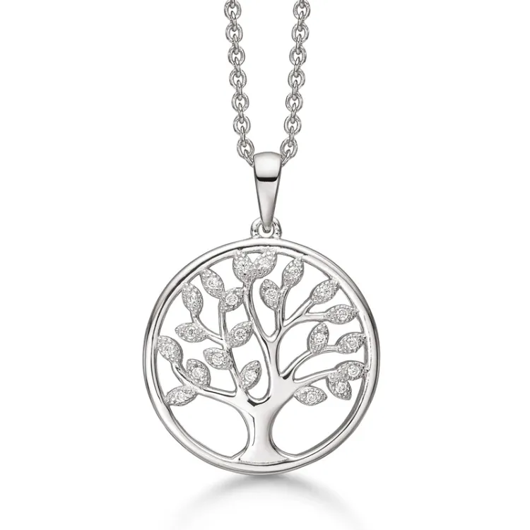 Støvring Design livets träd halskedja med berlocker i rhodinerat silver vit zirkon